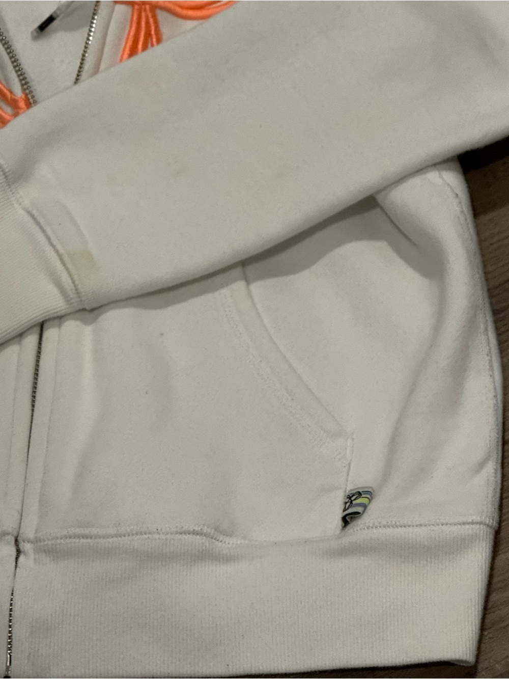 TNA Aritzia White Zip Hoodie - Neon Orange Accents - Size Small - Picture 6 of 6
